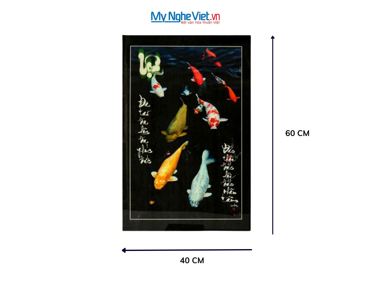 Tranh thư pháp sơn mài chữ Lộc vẽ cá Chép