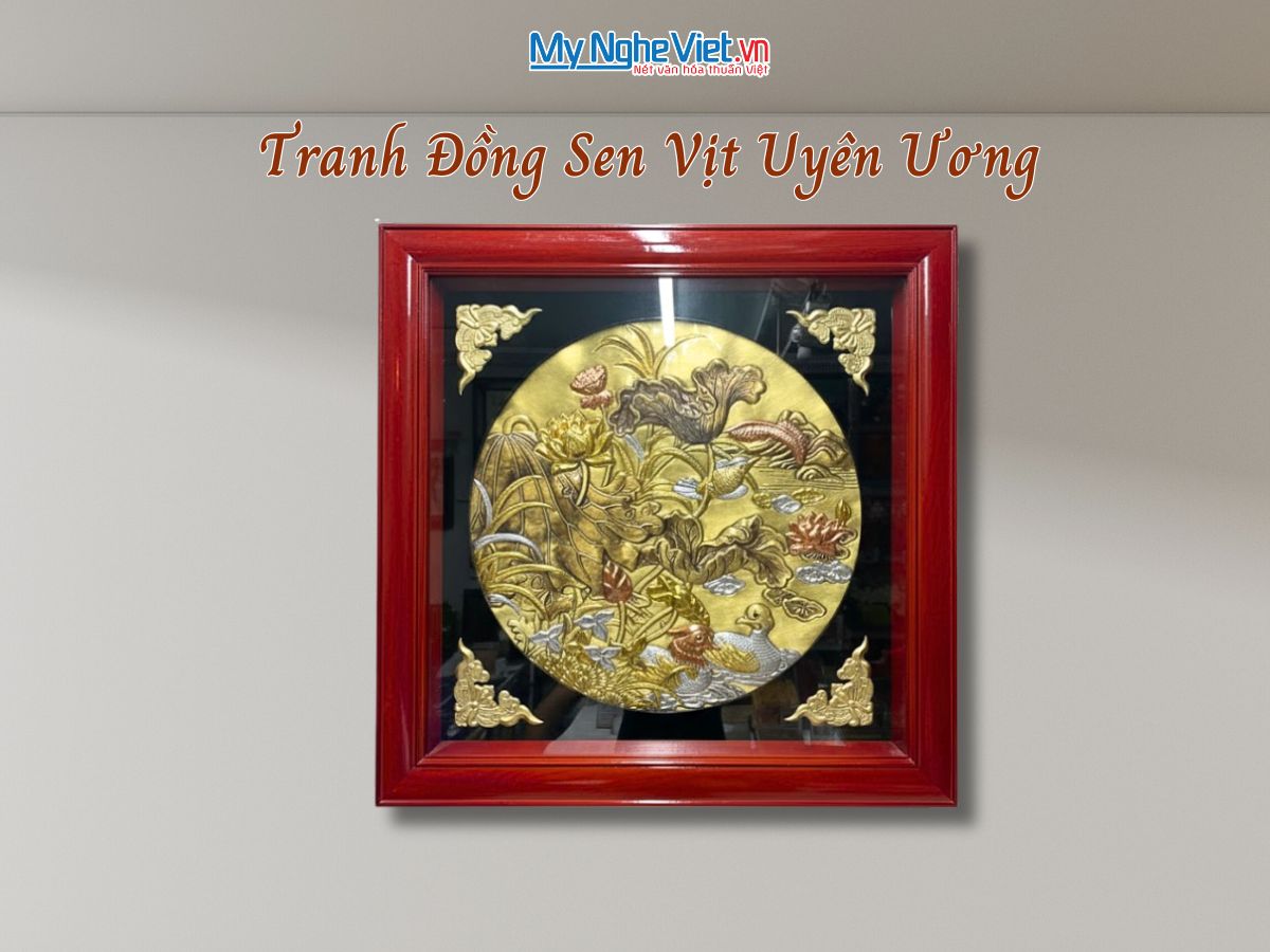 Tranh Đồng Sen Vịt Uyên Ương Đồng Hun Giả Cổ