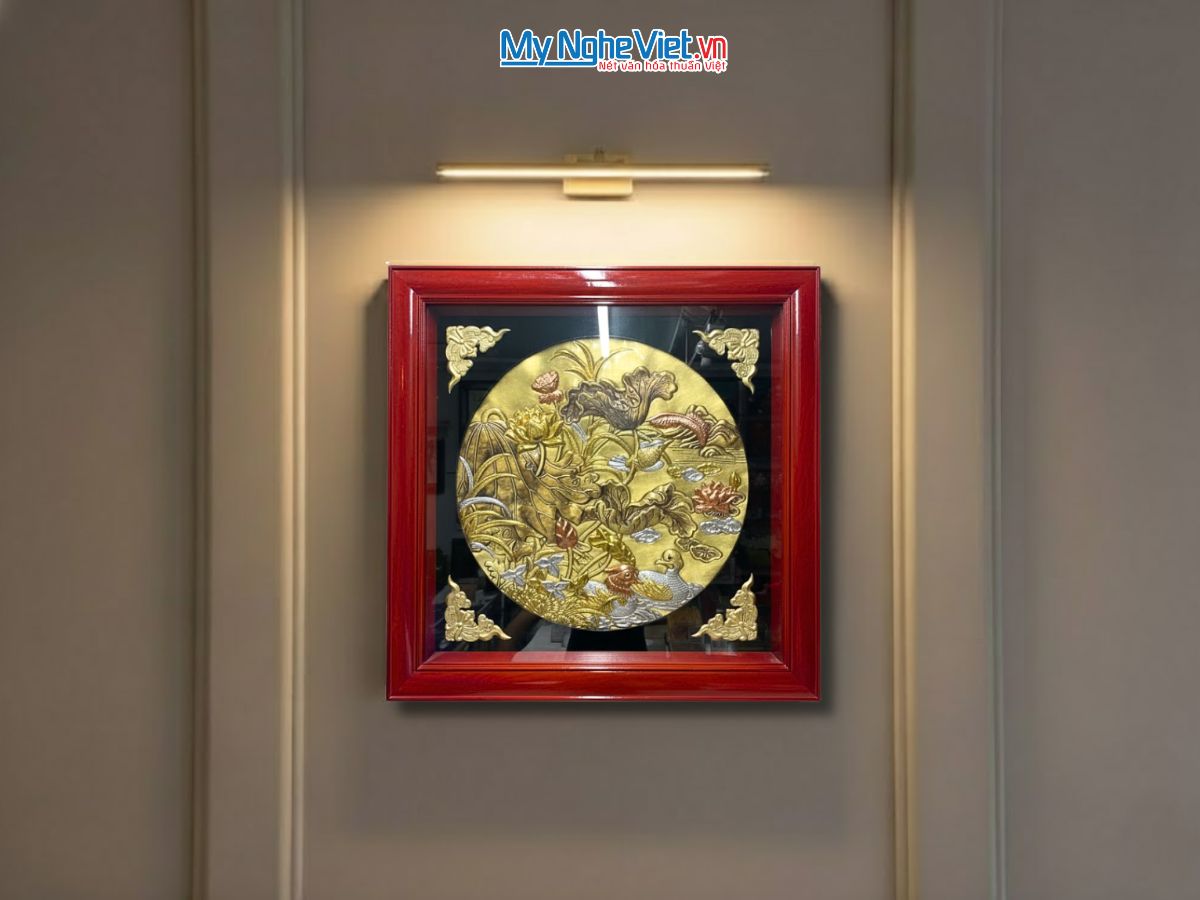 Tranh Đồng Sen Vịt Uyên Ương Đồng Hun Giả Cổ