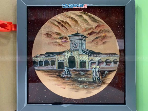 Tranh Sơn Mài Chợ Bến Thành Có Khung