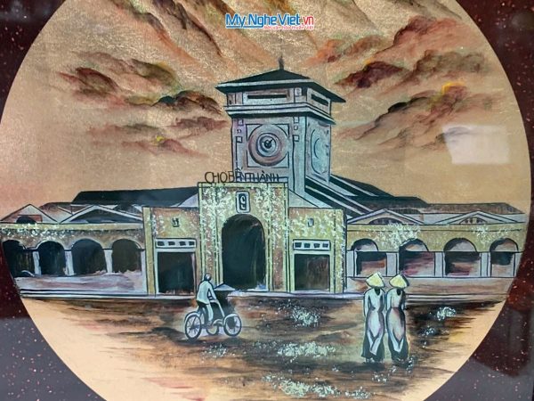 Tranh Sơn Mài Chợ Bến Thành Có Khung