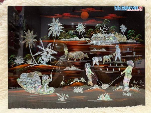 Tranh Sơn Mài Đồng Quê Nền Ấm Cẩn Ốc