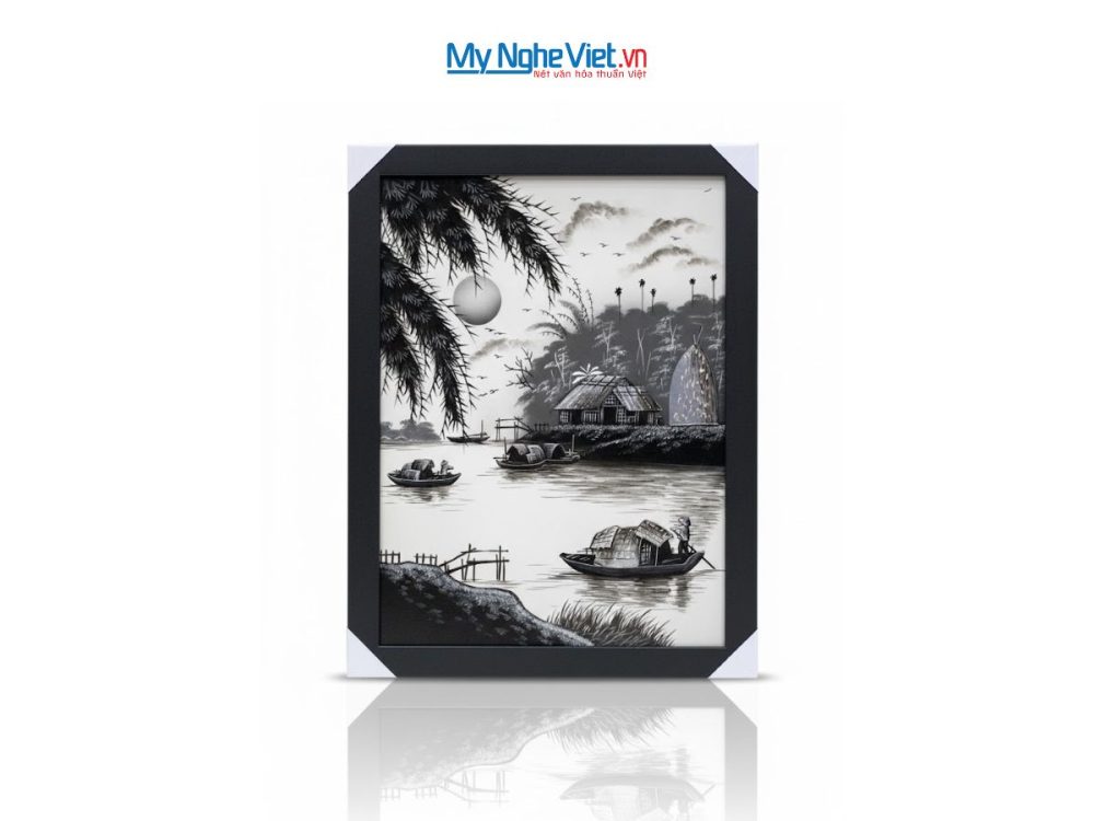 Bộ tranh sơn mài đồng quê đen trắng và khung đen