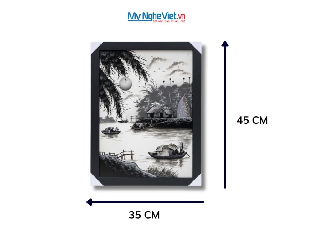 Bộ tranh sơn mài đồng quê đen trắng và khung đen