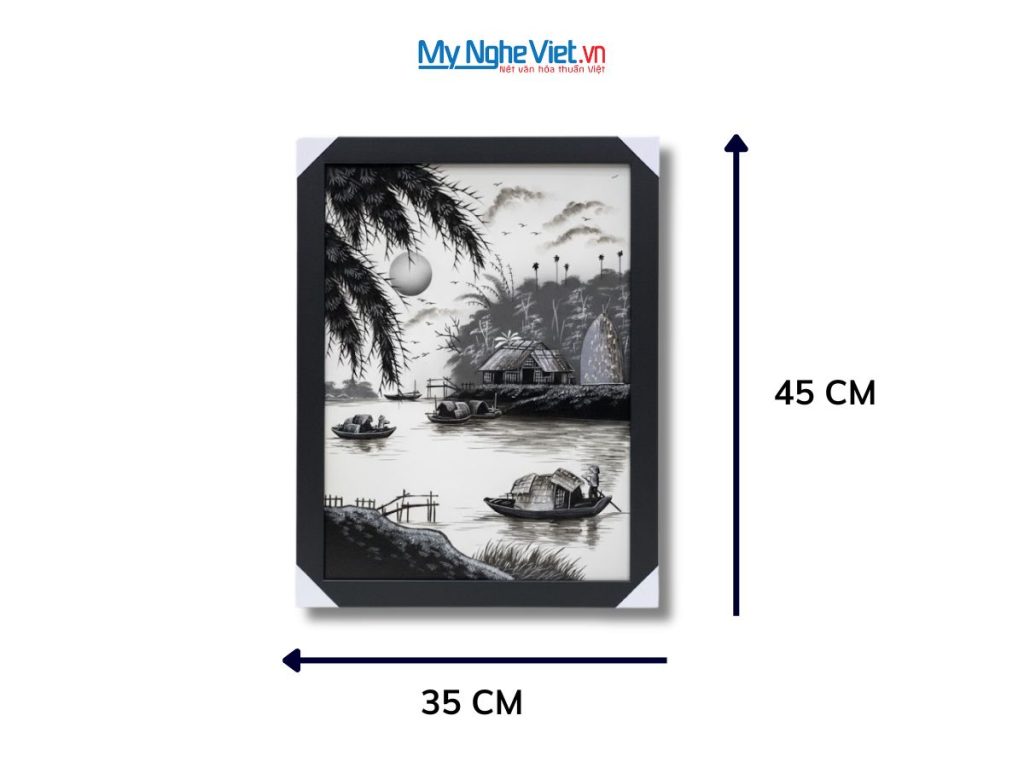 Bộ tranh sơn mài đồng quê đen trắng và khung đen