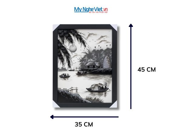 Bộ tranh sơn mài đồng quê đen trắng và khung đen