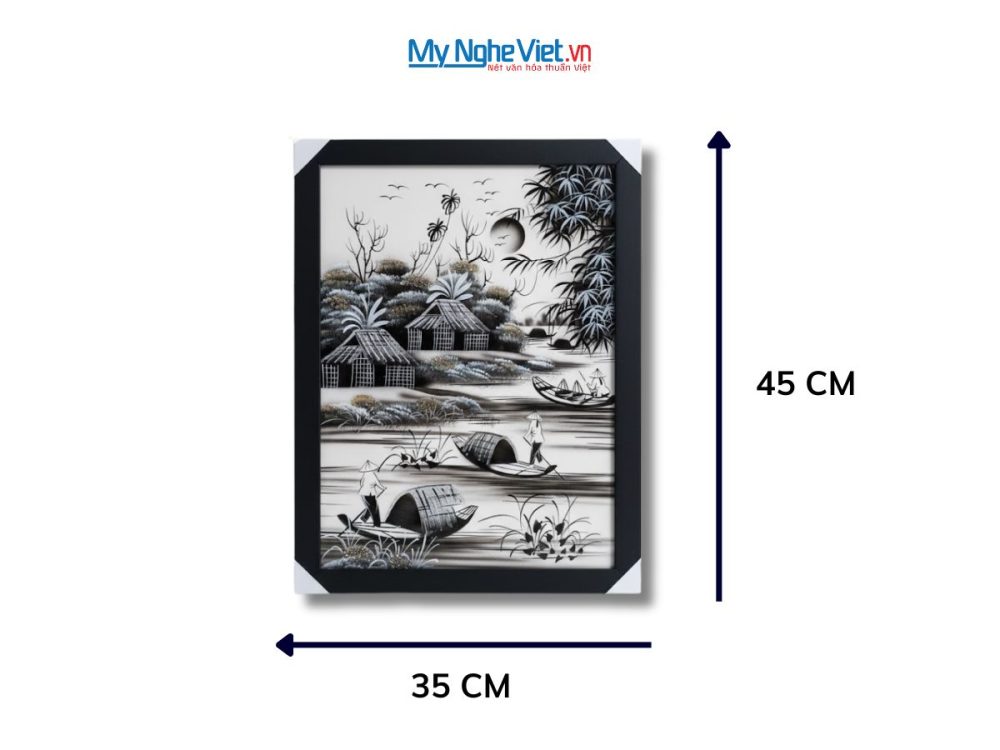 Bộ tranh sơn mài đồng quê đen trắng và khung đen