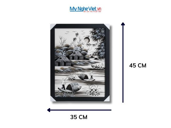 Bộ tranh sơn mài đồng quê đen trắng và khung đen