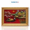 Bộ tranh sơn mài đồng quê nền đỏ và khung vàng