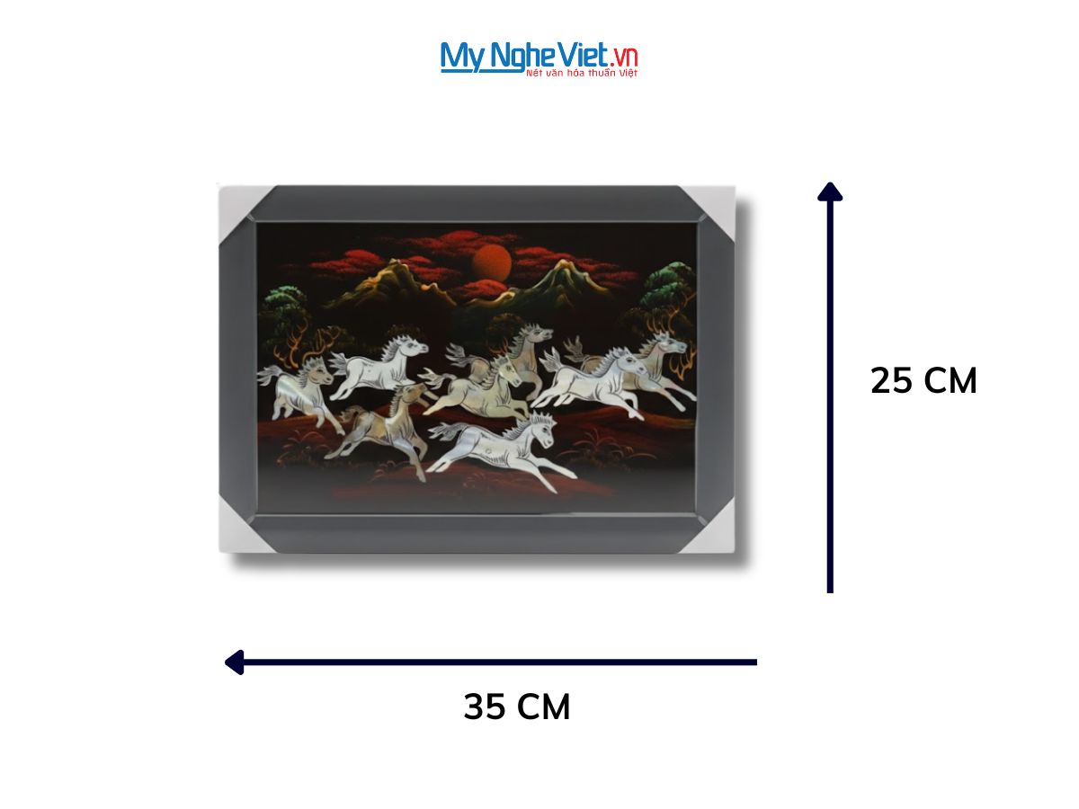 Bộ tranh sơn mài mã đáo thành công cẩn ốc chìm và khung đen