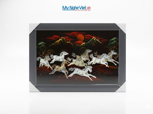 Bộ tranh sơn mài mã đáo thành công cẩn ốc chìm và khung đen