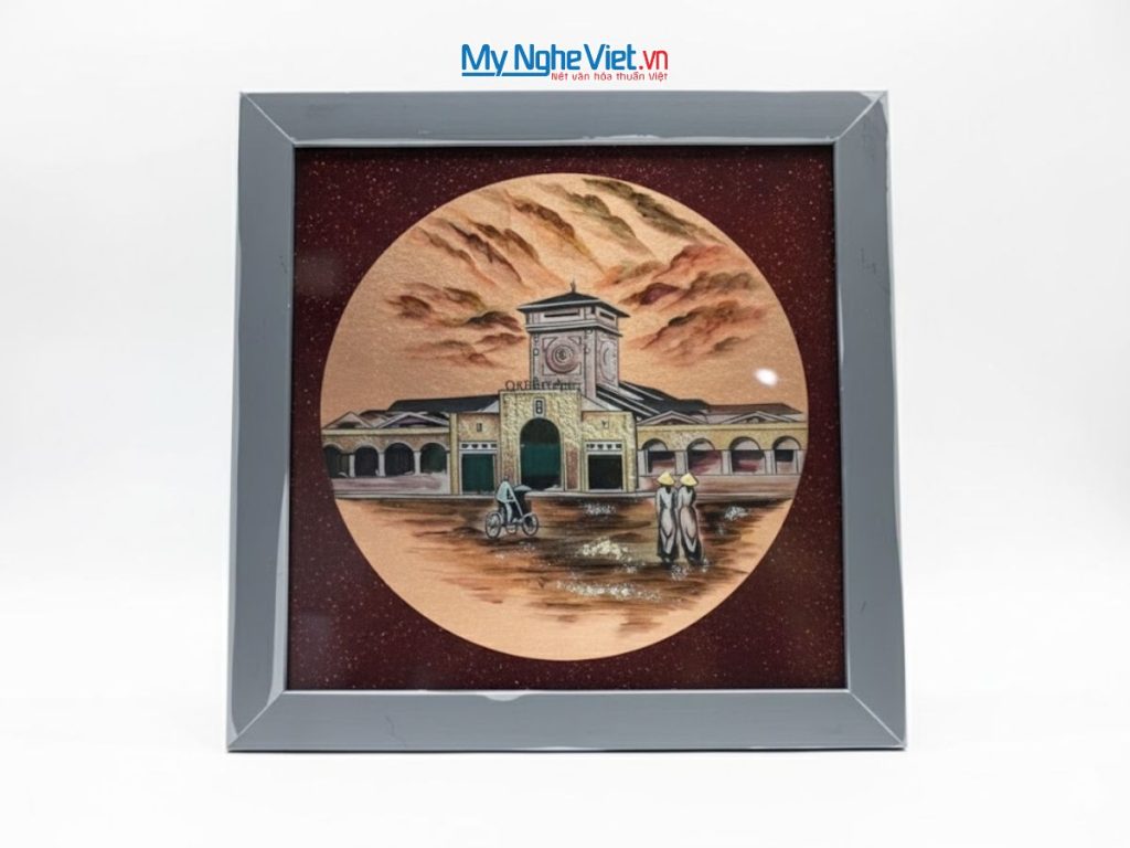 Tranh Sơn Mài Chợ Bến Thành Có Khung