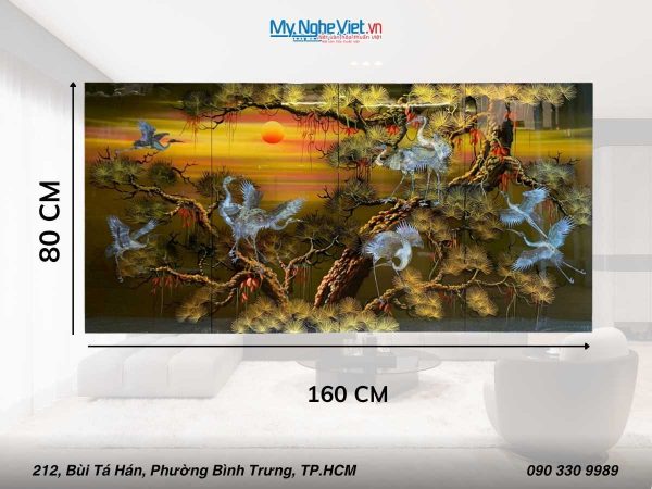 Bộ tranh sơn mài đàn hạc tiên cò nâu cao cấp TSM4847/2