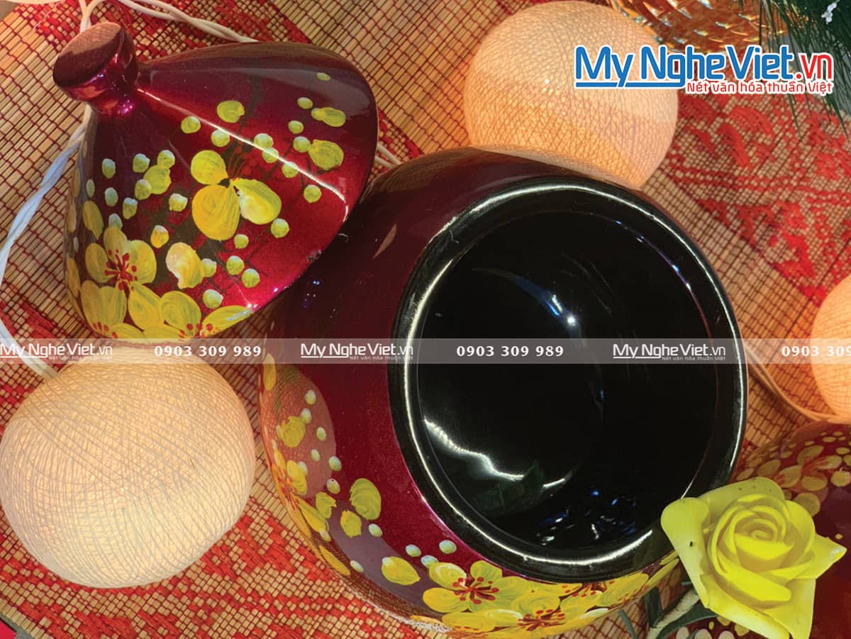 Bộ 3 hũ mận vẽ hoa mai đỏ MNV-QT09 - Quà Tết Ý Nghĩa