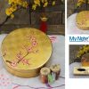 Bộ quà tặng Hộp mứt tết sơn mài tròn 5 ngăn vẽ đào đắp Vàng