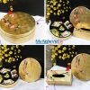 Bộ quà tặng Hộp mứt tết sơn mài tròn 5 ngăn vẽ chim đào đắp Vàng