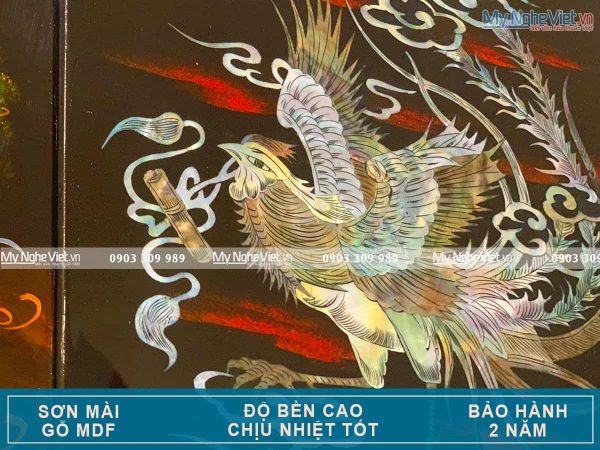 Tranh Sơn Mài Long Lân Quy Phụng Nền Ấm Cẩn Ốc Chìm