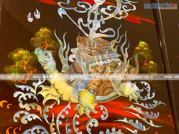 Tranh Sơn Mài Long Lân Quy Phụng Nền Ấm Cẩn Ốc Chìm