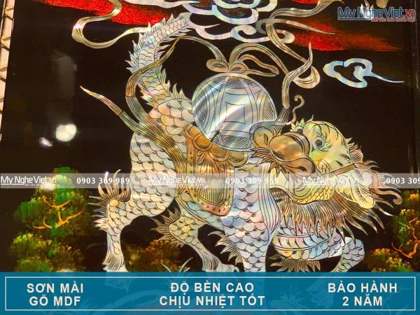 Tranh Sơn Mài Long Lân Quy Phụng Nền Ấm Cẩn Ốc Chìm