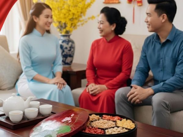 Hộp Mứt Tết Sơn Mài Sen Hồng Thanh Khiết 5 Ngăn Dát Lá Vàng