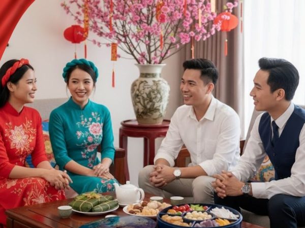 Hộp Mứt Tết Sơn Mài Tịnh Sen Vàng 5 Ngăn Nền Xanh