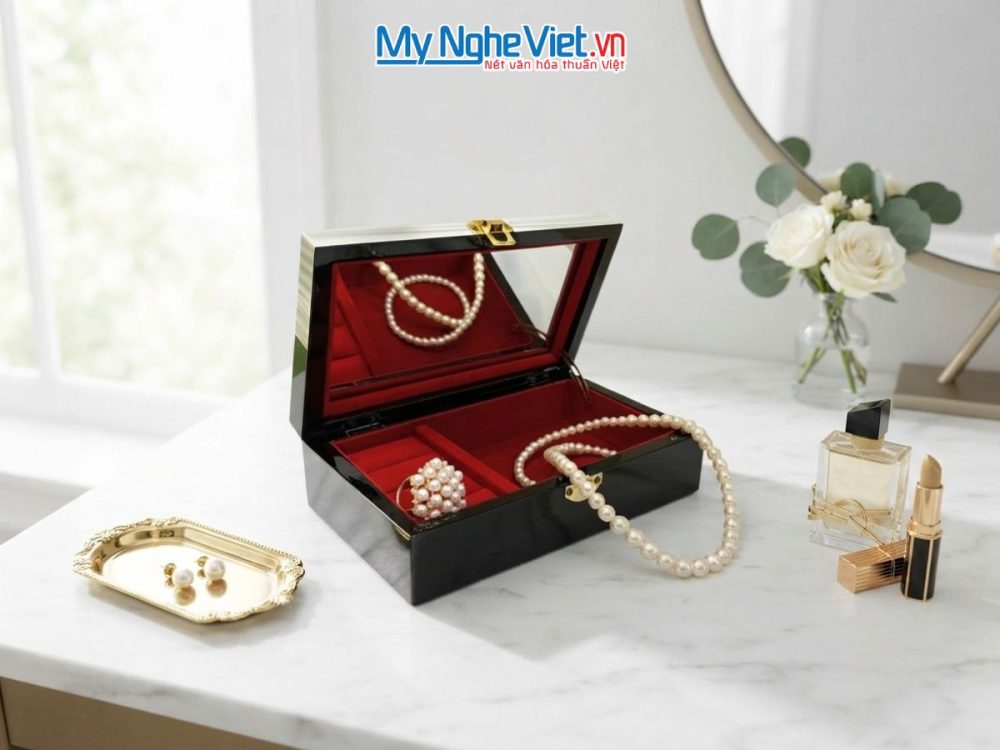 Hộp trang sức sơn mài đồng quê