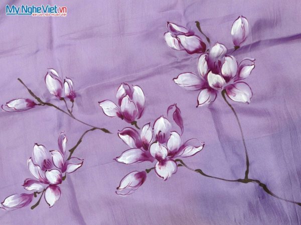 Khăn lụa vuông tơ tằm màu tím vẽ hoa