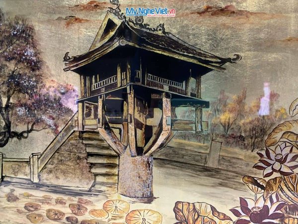 Tranh Sơn Mài Dát Lá Vàng Chùa Một Cột