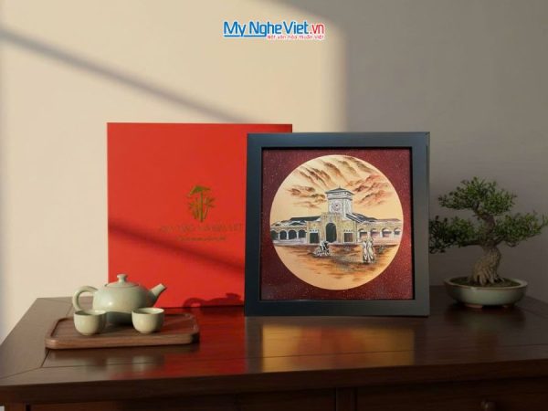 Tranh Sơn Mài Chợ Bến Thành Dát Vàng