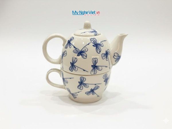 Bình Trà Độc Ẩm Gốm Bát Tràng Họa Tiết Chuồn Chuồn