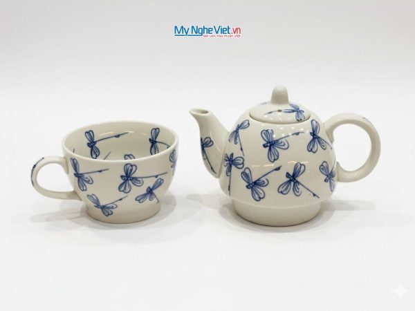 Bình Trà Độc Ẩm Gốm Bát Tràng Họa Tiết Chuồn Chuồn