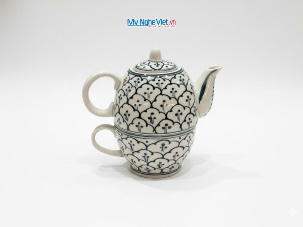 Bình Trà Độc Ẩm Gốm Bát Tràng Họa Tiết Cổ Điển