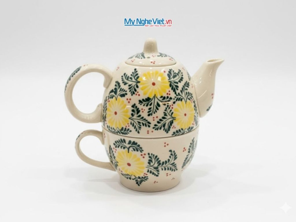 Bộ Trà Độc Ẩm Họa Tiết Hoa Vàng