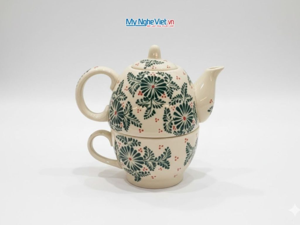 Bộ Trà Độc Ẩm Họa Tiết Hoa Xanh