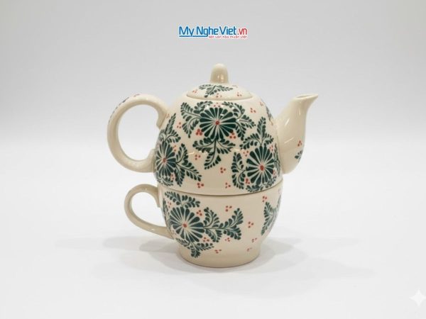 Bộ Trà Độc Ẩm Họa Tiết Hoa Xanh