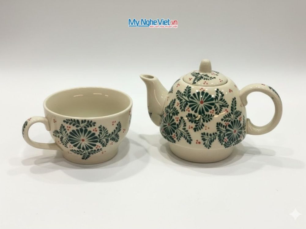 Bộ Trà Độc Ẩm Họa Tiết Hoa Xanh