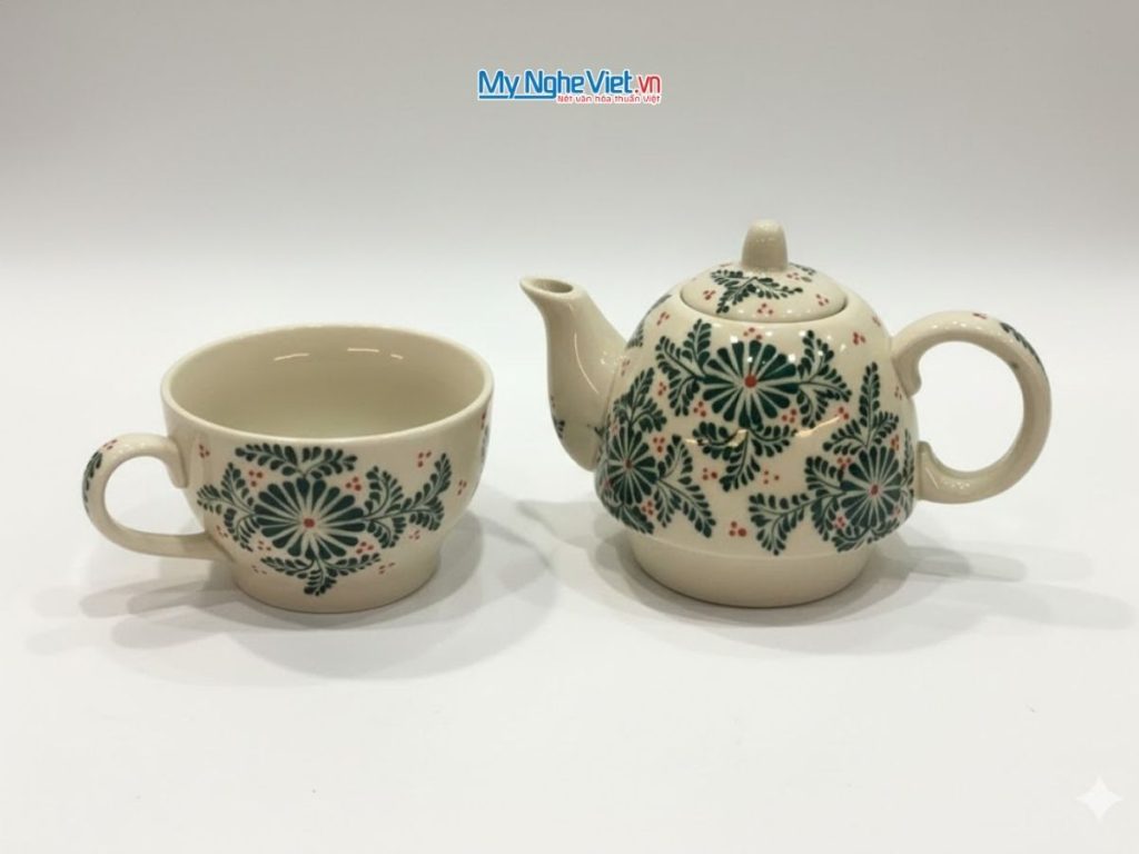 Bộ Trà Độc Ẩm Họa Tiết Hoa Xanh