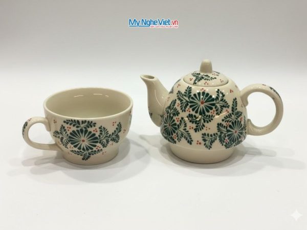 Bộ Trà Độc Ẩm Họa Tiết Hoa Xanh