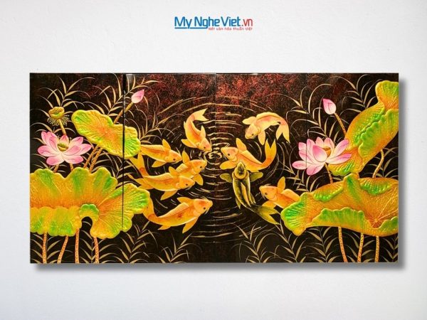 Bộ Tranh Sơn Mài Cửu Ngư Quần Hội Đắp Nổi