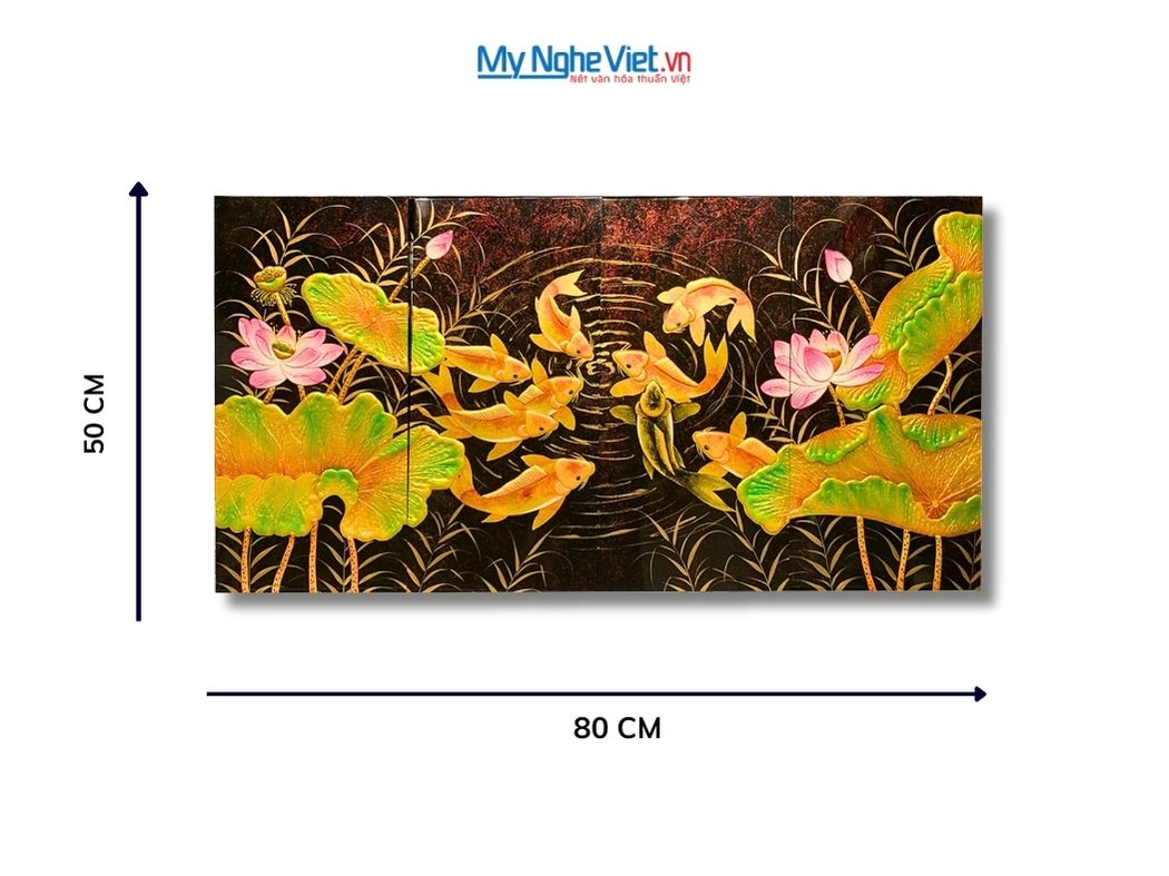 Bộ Tranh Sơn Mài Cửu Ngư Quần Hội Đắp Nổi