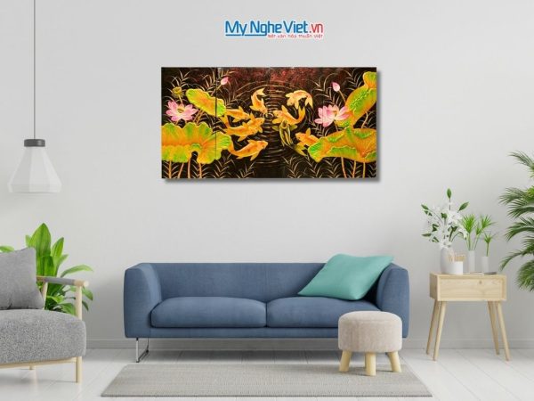 Bộ Tranh Sơn Mài Cửu Ngư Quần Hội Đắp Nổi