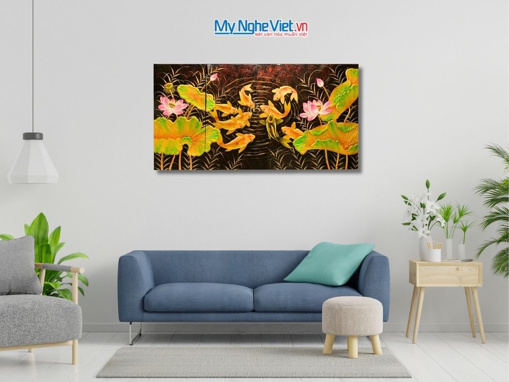 Bộ Tranh Sơn Mài Cửu Ngư Quần Hội Đắp Nổi