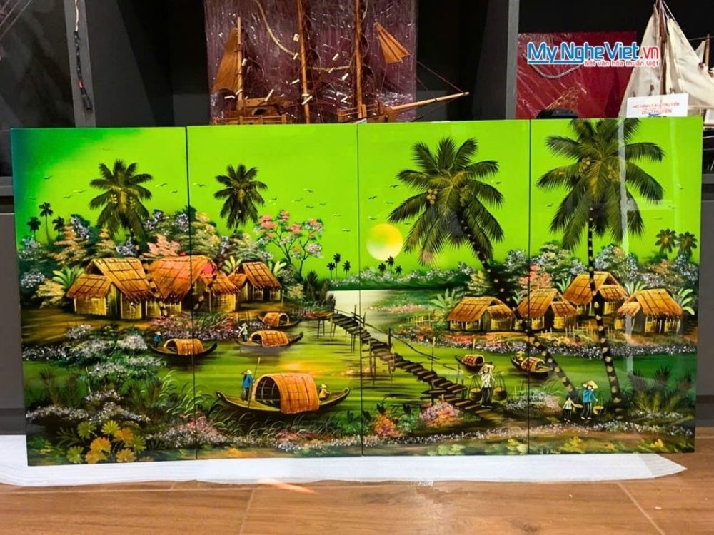 Bộ Tranh Sơn Mài Đồng Quê Xanh Lá