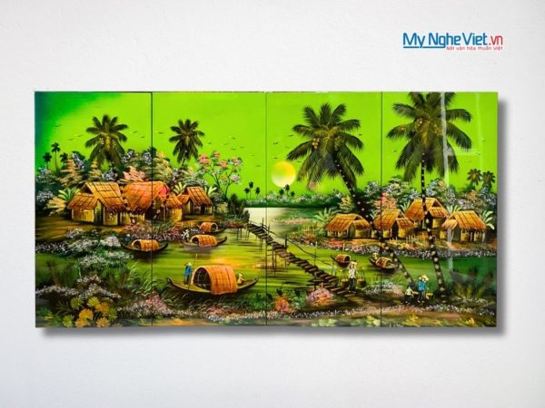 Bộ Tranh Sơn Mài Đồng Quê Xanh Lá