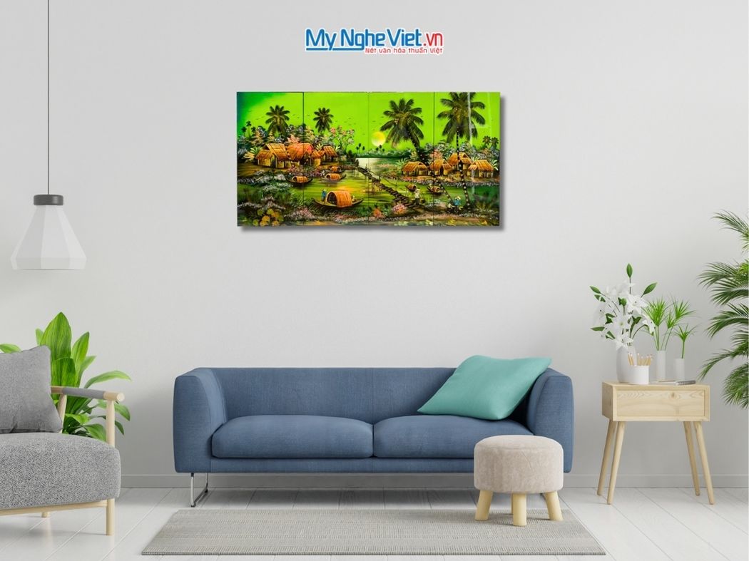 Bộ Tranh Sơn Mài Đồng Quê Xanh Lá