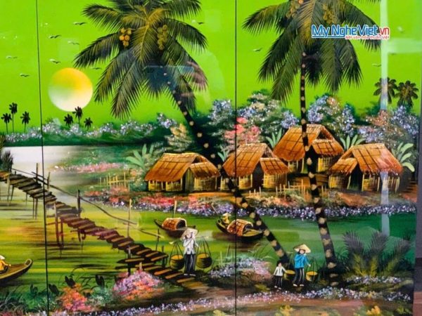 Bộ Tranh Sơn Mài Đồng Quê Xanh Lá