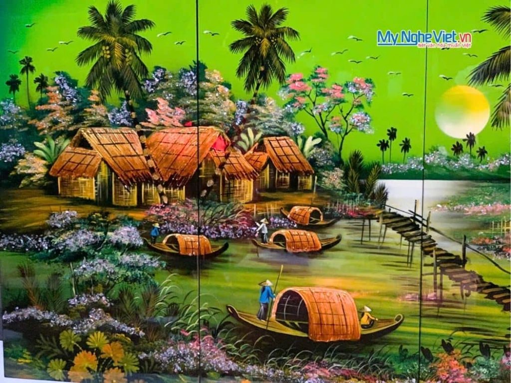 Bộ Tranh Sơn Mài Đồng Quê Xanh Lá