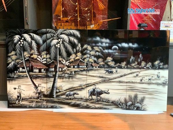 Bộ Tranh Sơn Mài Đồng Quê Trắng Đen