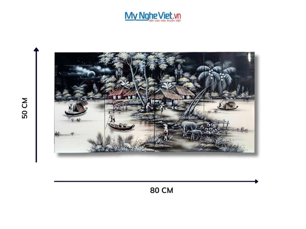 Bộ Tranh Sơn Mài Đồng Quê Trắng Đen