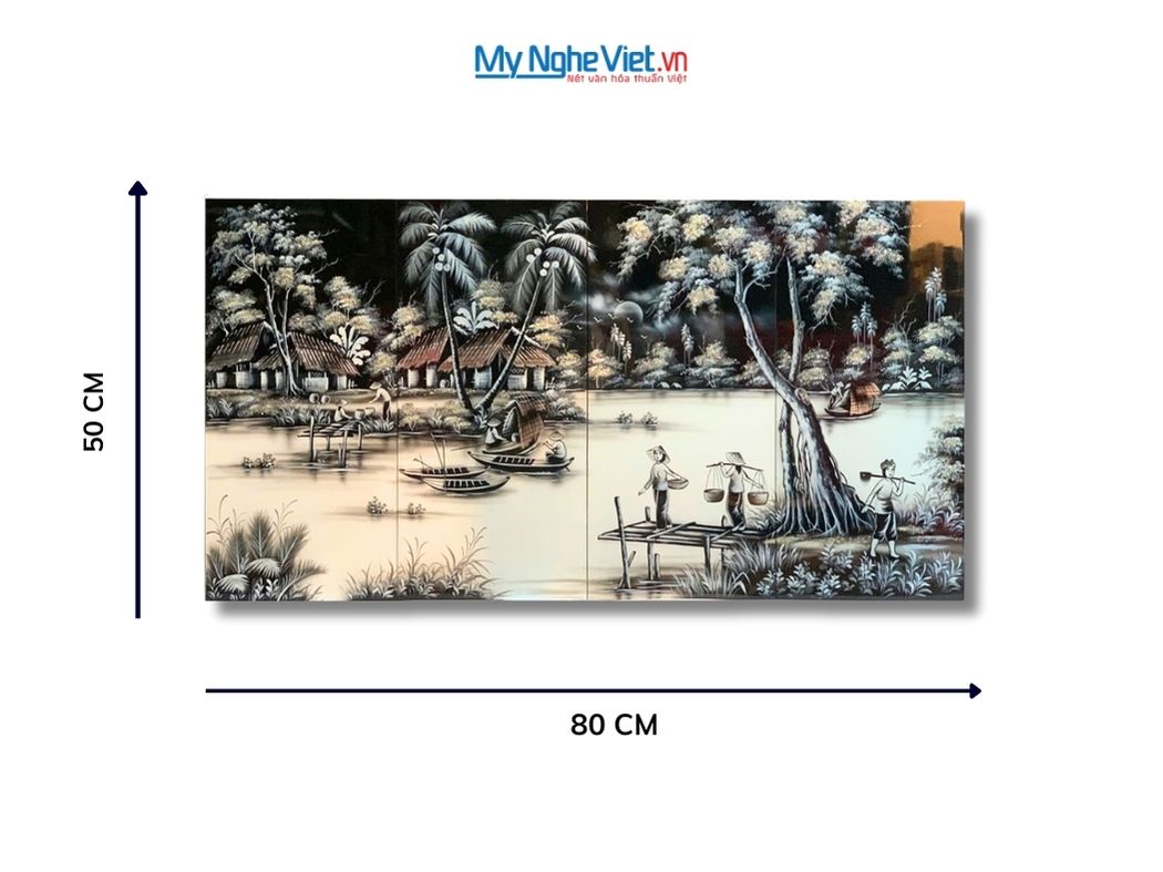 Bộ Tranh Sơn Mài Đồng Quê Trắng Đen